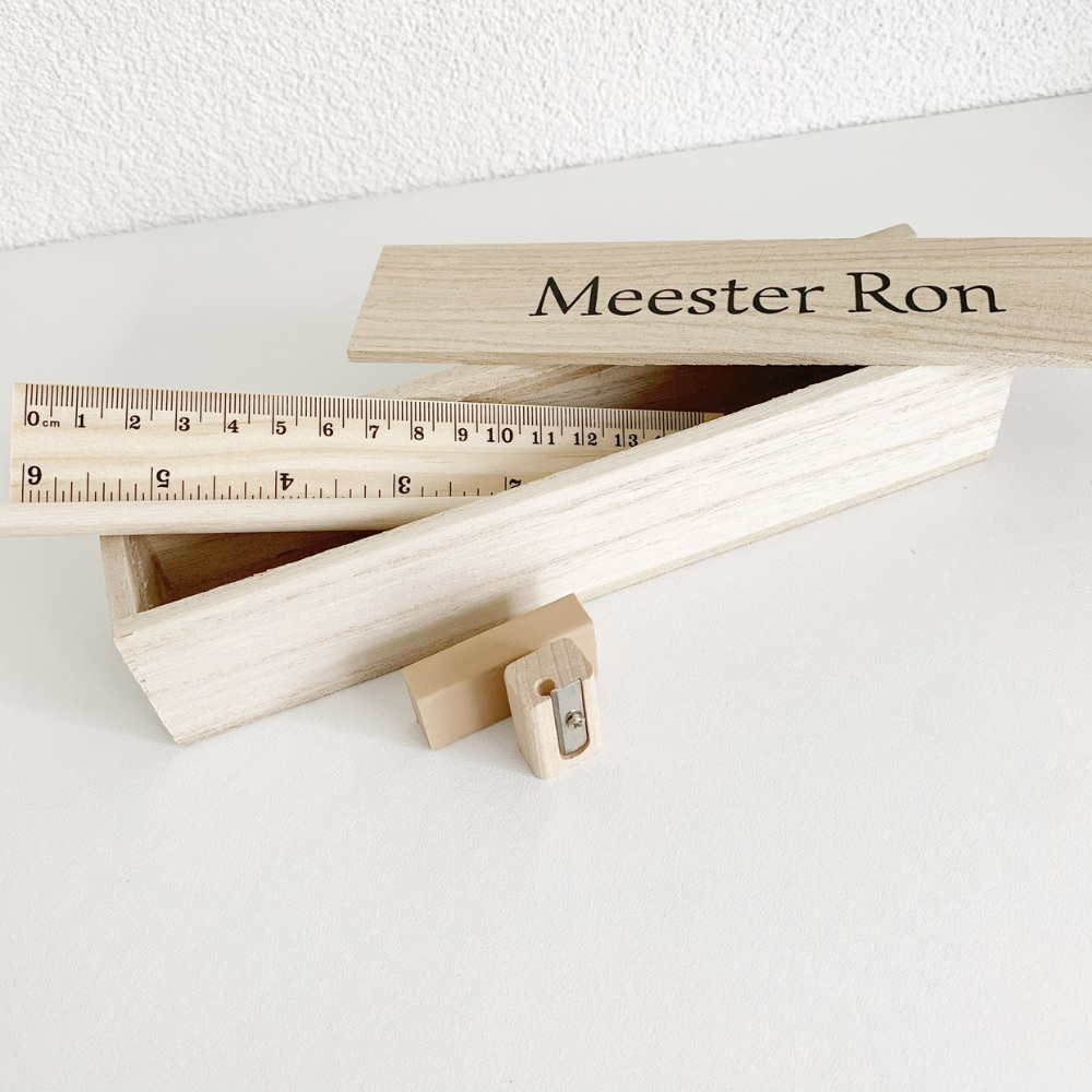 Houten pennenbak| Voor de Juf
